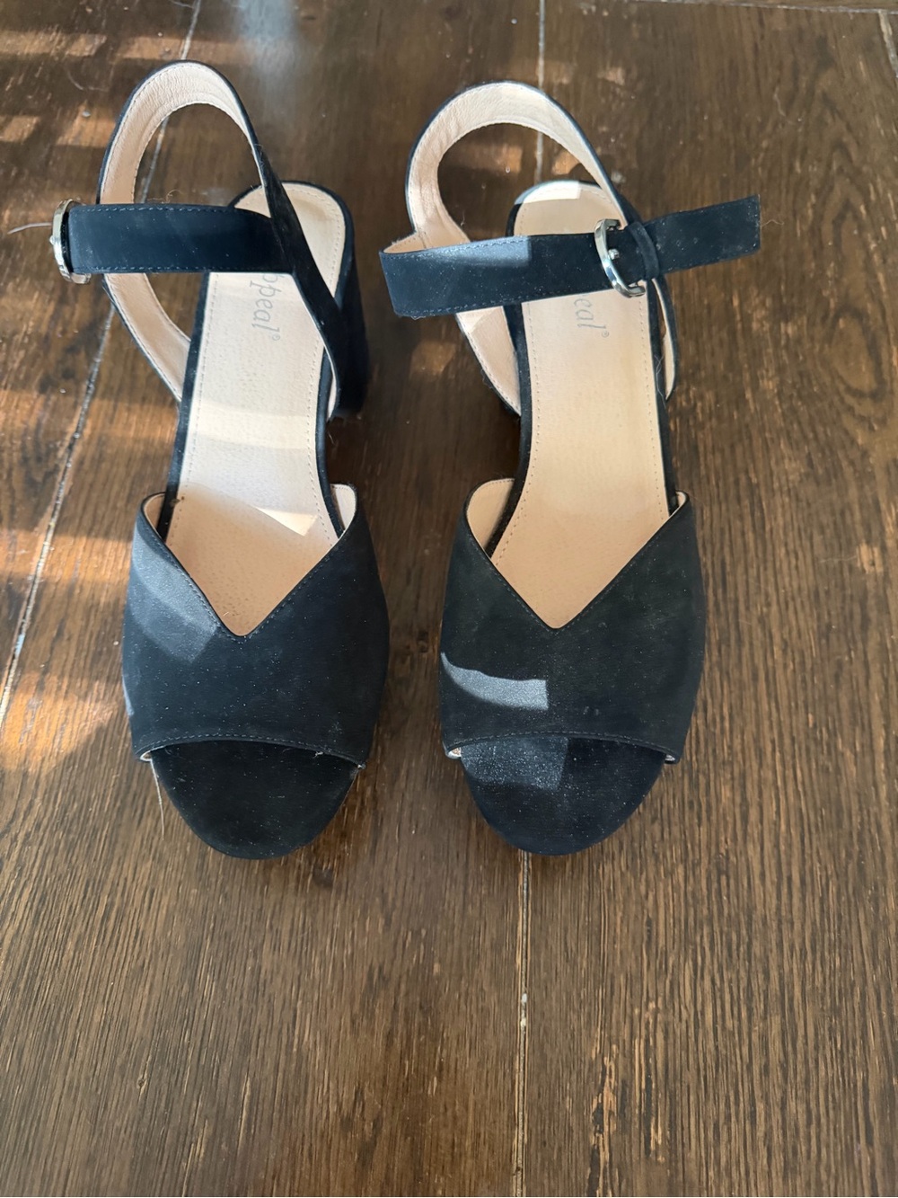 Xappeal Black Suede Peep-Toe Slingback Heels